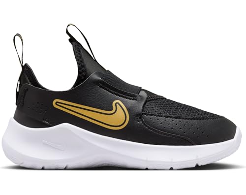 Nike Flex Runner 3 Little Kids' Shoes (FN1449-006, Black/White/Metallic Gold) Size 9