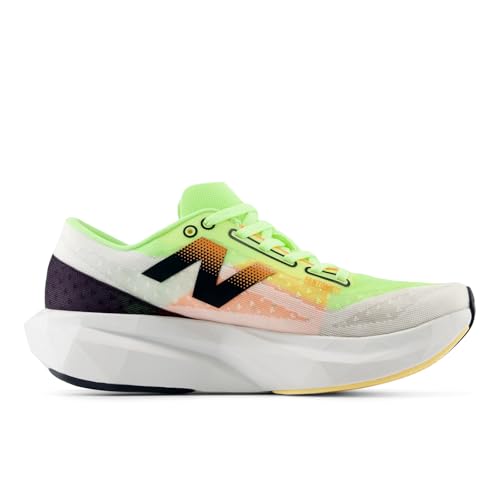New Balance Women's FuelCell Rebel V4 Running Shoe, White/Bleached Lime Glo/Hot Mango, 5.5 W