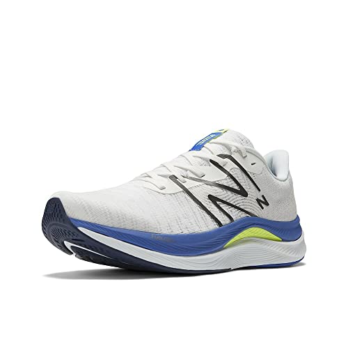 New Balance Men's FuelCell Propel V4 Running Shoe, White/Marine Blue/Thirty Watt, 8 Wide