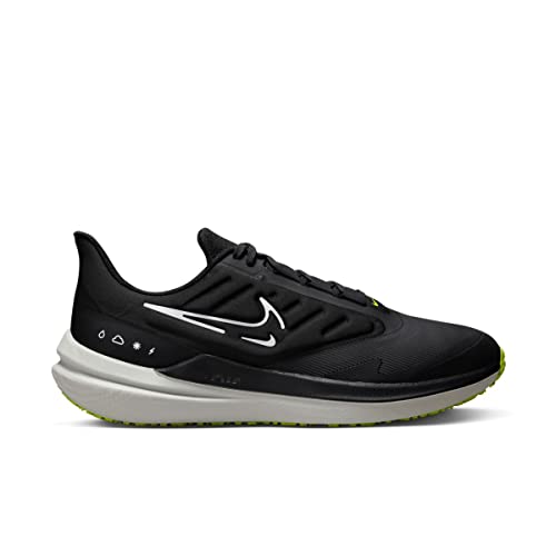 Nike AIR Winflo 9 Shield-Black/White-DK Smoke GREY-VOLT-DM1106-001-12, BLACK/WHITE-DK SMOKE GREY-VOLT, 11 UK