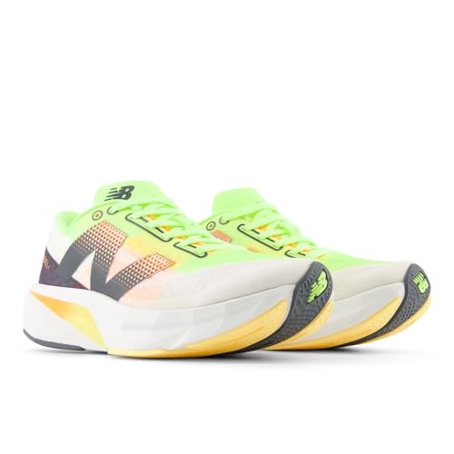 New Balance Men's FuelCell Rebel V4 Running Shoe, White/Bleached Lime Glo/Hot Mango, 14 M