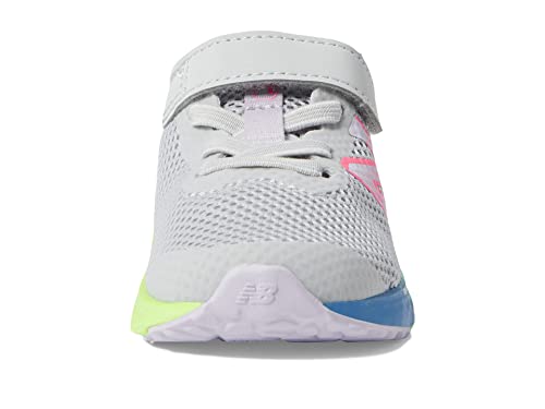 New Balance Baby Girls Fresh Foam Arishi V4 Hook and Loop Running Shoe, Light Aluminum/Cyber Lilac/Neon Pink, 4 Wide Infant
