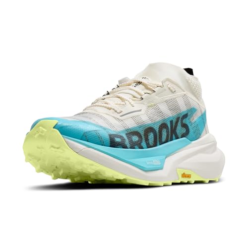 Brooks Cascadia Elite Trail Racing Shoe with Carbon-Infused Pebax Plate - Star White/Bluefish/Black - 6 Medium