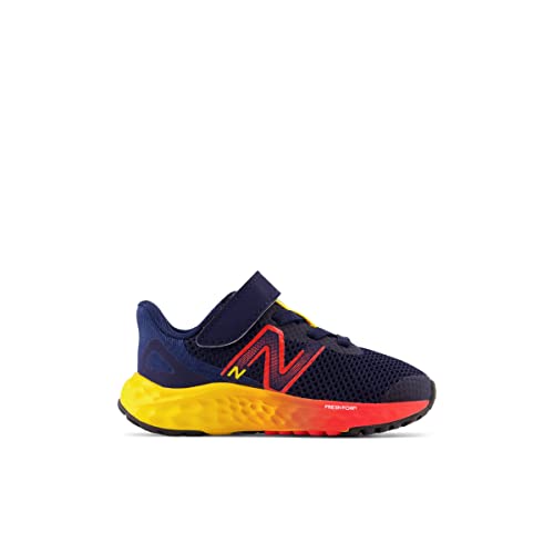 New Balance Boy's Fresh Foam Arishi V4 Hook and Loop Running Shoe, Team Navy/Electric Red/Egg Yolk, 2 Little Kid