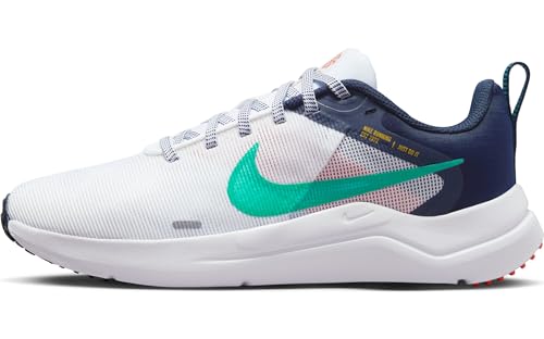 Nike Downshifter 12 WMNS Shoes, White/Obsidian/Picante Red/Clear Jade, Size 7.5