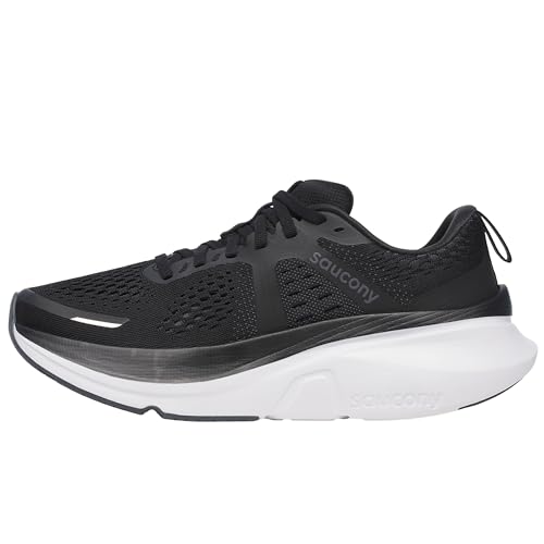 Saucony Women's Guide 18 Sneaker, Black/White, 8.5 Wide