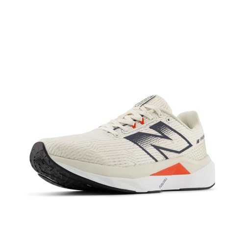 New Balance Men's FuelCell Propel V5 Running Shoe, Linen/Nb Navy/Neo Flame, 9 M