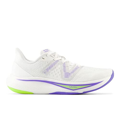 New Balance Women's FuelCell Rebel V3 Running Shoe, White/Thirty Watt/Electric Indigo, 12 W