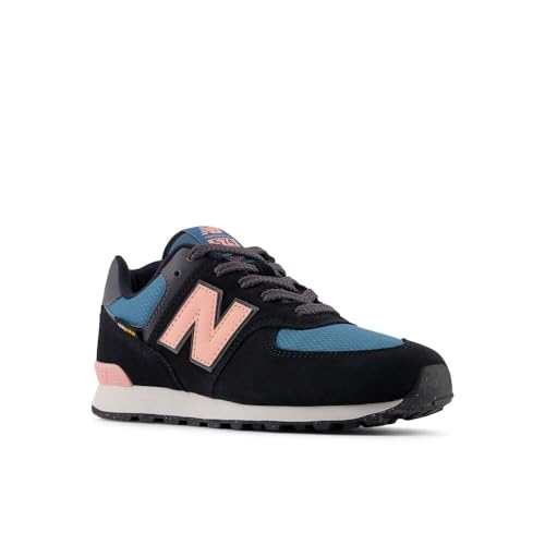 New Balance Kids 574 V1 70s Racing Lace-up Sneaker, BLACK/OMEGA PINK, 3 W Little Kid (4-8 Years)