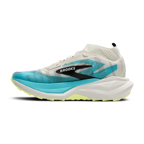 Brooks Cascadia Elite Trail Racing Shoe with Carbon-Infused Pebax Plate - Star White/Bluefish/Black - 6 Medium