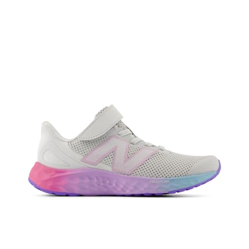 New Balance Kid's Fresh Foam Arishi V4 Bungee Lace with Top Strap Running Shoe, Grey Matter/Mid Century Pink/Lilac Glo, 1 M Little Kid