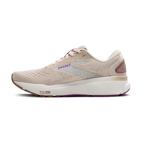 Brooks Women’s Ghost 16 Neutral Running Shoe - Almond Peach/Coconut/Purple - 11 Medium