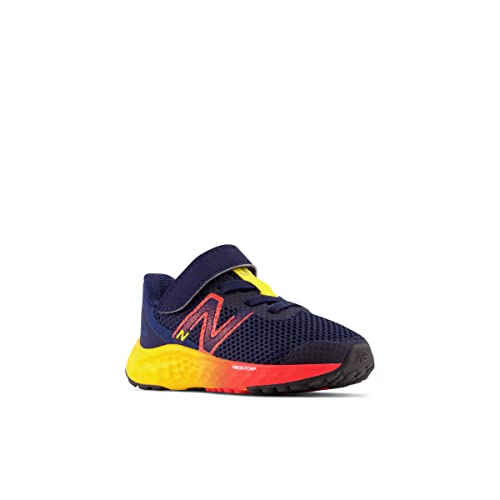 New Balance Boy's Fresh Foam Arishi V4 Hook and Loop Running Shoe, Team Navy/Electric Red/Egg Yolk, 2 Little Kid
