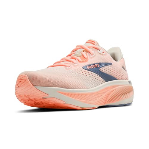 Brooks Women’s Ghost 18 Neutral Running & Walking Shoe - Star White/Cyber Peach/Grey - 8.5 Wide