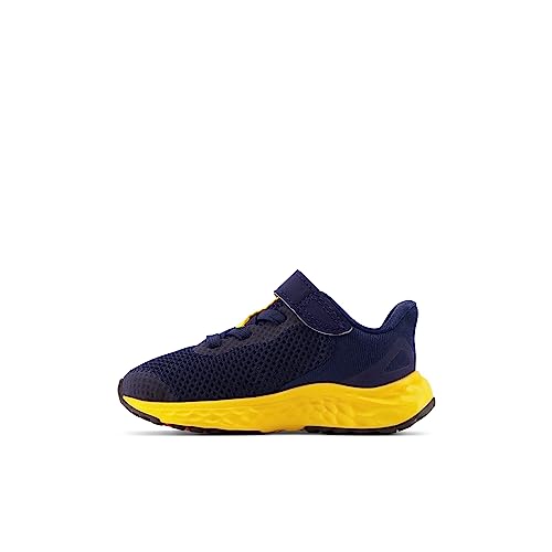 New Balance Boy's Fresh Foam Arishi V4 Hook and Loop Running Shoe, Team Navy/Electric Red/Egg Yolk, 2 Little Kid