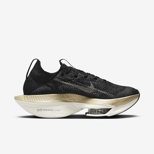 Nike Alphafly 2 Women's Road Racing Shoes (DN3559-003, Black/Sail/Metallic Gold Grain) Size 7.5