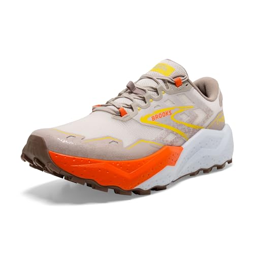 Brooks Men’s Caldera 7 Trail Running Shoe - White Sand/Chateau Gray/Yellow - 10 Medium