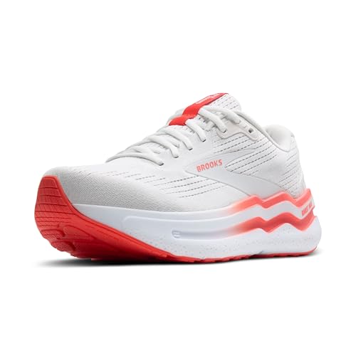 Brooks Women’s Ghost Max 2 Neutral Running & Walking Shoe - White/Hot Coral - 6 Medium