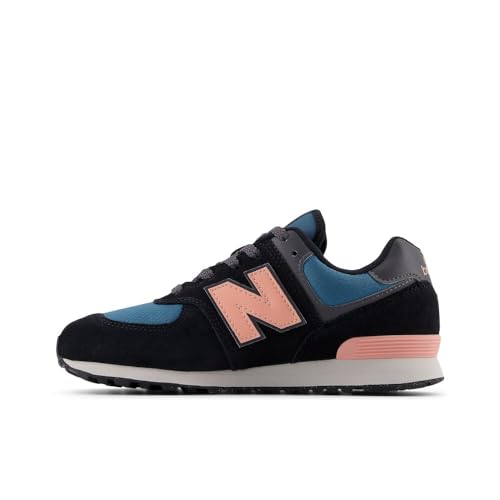 New Balance Kids 574 V1 70s Racing Lace-up Sneaker, BLACK/OMEGA PINK, 3 W Little Kid (4-8 Years)