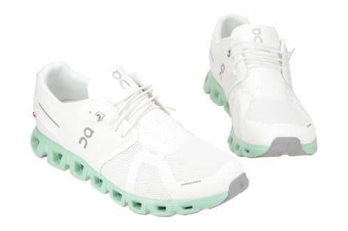 On Mens Cloud 5 Running Shoes, Undyed-White/Creek, 8.5 US