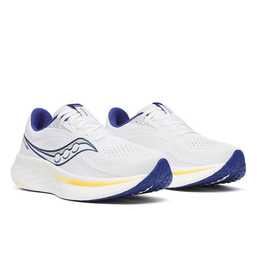Saucony Men's Ride 18 Sneaker, White/Azurite, 14