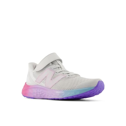 New Balance Kid's Fresh Foam Arishi V4 Bungee Lace with Top Strap Running Shoe, Grey Matter/Mid Century Pink/Lilac Glo, 1 M Little Kid