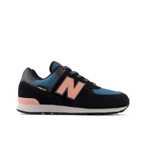 New Balance Kids 574 V1 70s Racing Lace-up Sneaker, BLACK/OMEGA PINK, 3 W Little Kid (4-8 Years)