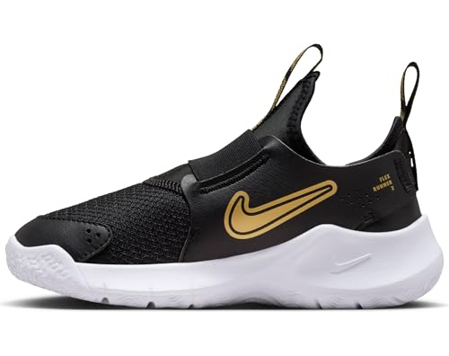 Nike Flex Runner 3 Little Kids' Shoes (FN1449-006, Black/White/Metallic Gold) Size 9