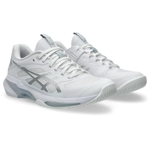ASICS Women's Solution Speed FlyteFoam 4 Clay Tennis Shoes, 8.5, White/Pure Silver