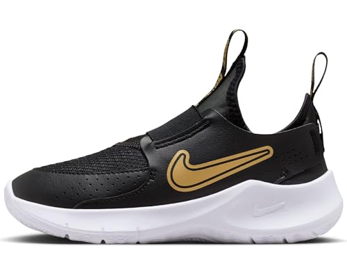 Nike Flex Runner 3 Little Kids' Shoes (FN1449-006, Black/White/Metallic Gold) Size 9