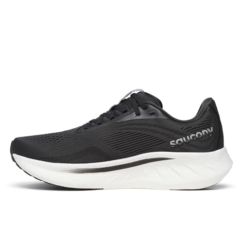 Saucony Men's Ride 18 Sneaker, Black/White, 12 Wide