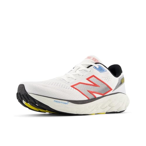 New Balance Men's Fresh Foam X 880 V14 Running Shoe, White/Neo Flame/Black, 7.5 N