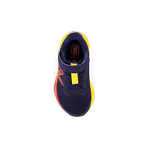 New Balance Boy's Fresh Foam Arishi V4 Hook and Loop Running Shoe, Team Navy/Electric Red/Egg Yolk, 2 Little Kid