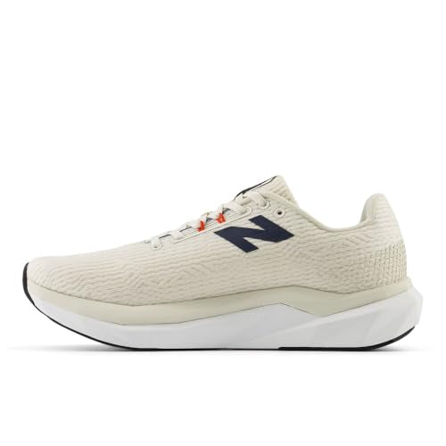 New Balance Men's FuelCell Propel V5 Running Shoe, Linen/Nb Navy/Neo Flame, 9 M