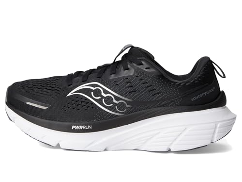 Saucony Women's Guide 18 Sneaker, Black/White, 12 Wide