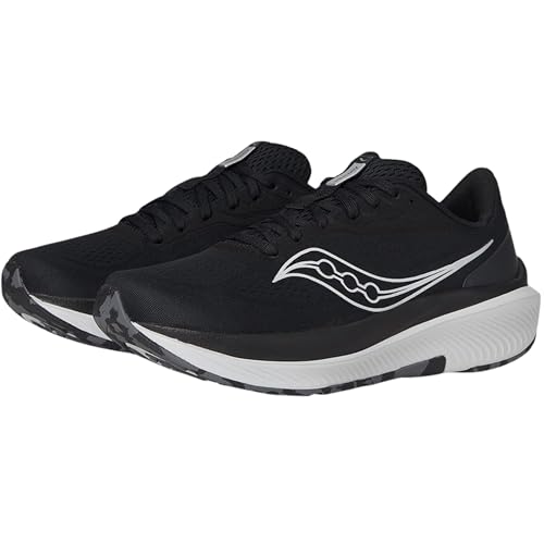 Saucony Women's Echelon 10 Sneaker, Black/Silver, 7 Extra Wide