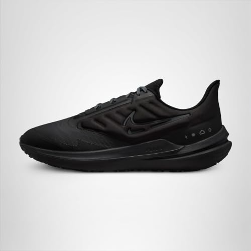 Nike Winflo 9 Shield Men's Weatherized Road Running Shoes (DM1106-007, Black/Off Noir/Dark Smoke Grey) Size 7