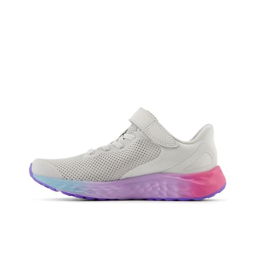 New Balance Kid's Fresh Foam Arishi V4 Bungee Lace with Top Strap Running Shoe, Grey Matter/Mid Century Pink/Lilac Glo, 1 M Little Kid