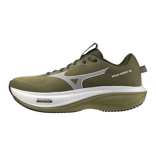 Mizuno Wave Rider 30 men’s running shoe in Forest Night-White, lateral view