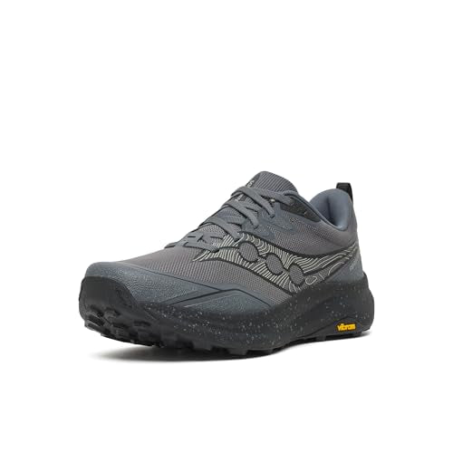 Saucony Men's Peregrine 16 Sneaker, Carbon/Black, 10 Wide