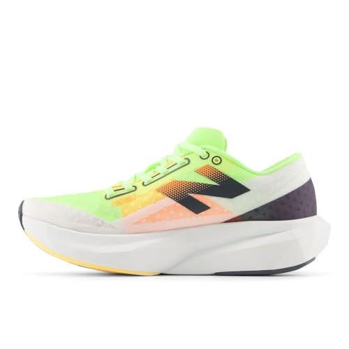 New Balance Men's FuelCell Rebel V4 Running Shoe, White/Bleached Lime Glo/Hot Mango, 14 M