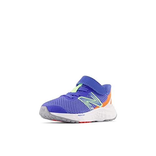 New Balance Baby Fresh Foam Arishi V4 Hook and Loop Running Shoe, Bright Lapis/Bleached Lime Glo/Neon Dragonfly, 4 Wide US Unisex Infant