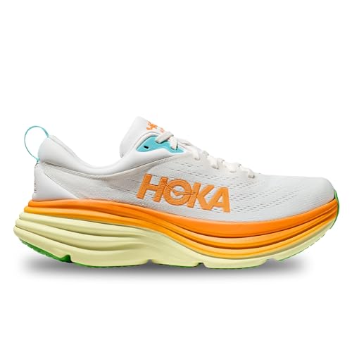 HOKA ONE ONE Mens Bondi 8 Textile Blanc De Blanc Solar Flare Trainers 12 US
