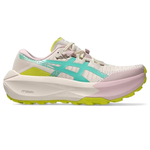 ASICS Women's Trabuco MAX 5 Trail Running Shoes, 7.5, Mineral Beige/Aurora Green