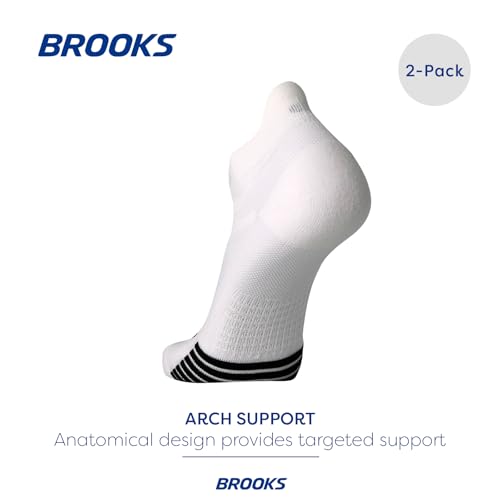 Brooks Ghost Lite No Show Socks, Running Socks with Arch Support, 2-Pack - White - M