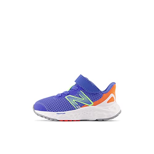 New Balance Baby Fresh Foam Arishi V4 Hook and Loop Running Shoe, Bright Lapis/Bleached Lime Glo/Neon Dragonfly, 4 Wide US Unisex Infant