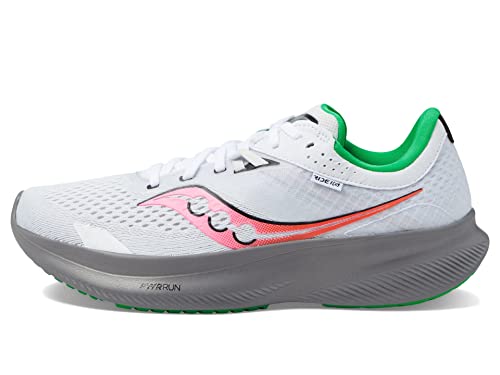Saucony Women's Ride 16 Sneaker, White/Gravel, 10