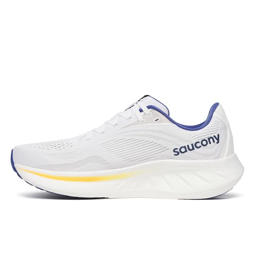 Saucony Men's Ride 18 Sneaker, White/Azurite, 14