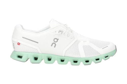 On Mens Cloud 5 Running Shoes, Undyed-White/Creek, 8.5 US