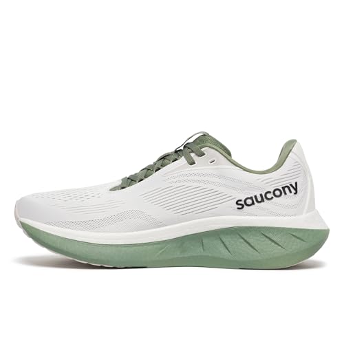 Saucony Men's Ride 18 Sneaker, White/Olivine, 10.5
